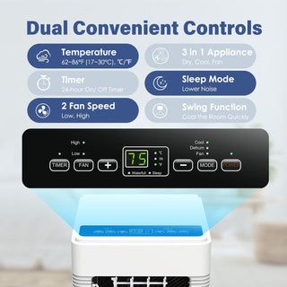 12000 BTU Portable Air Conditioner with Dehumidifier and Fan, Up to 550Sq.ft- NPF-08C