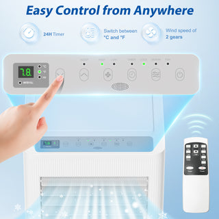 Portable Air Conditioner 10,000 BTU (ASHRAE) for Room Up to 450 Sq.Ft - 3-in-1 AC, Dehumidifier & Fan - Remote, 24H Timer, Window Kit - Home & Office