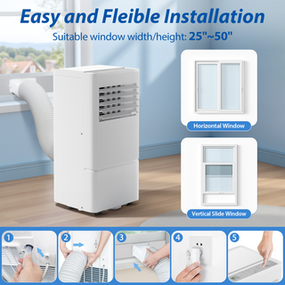 Portable Air Conditioner 10,000 BTU (ASHRAE) for Room Up to 450 Sq.Ft - 3-in-1 AC, Dehumidifier & Fan - Remote, 24H Timer, Window Kit - Home & Office