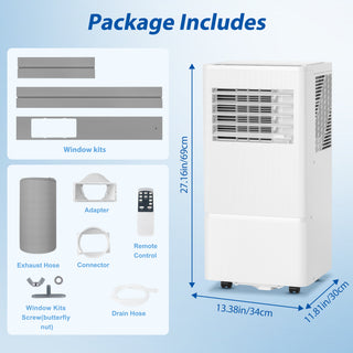 Portable Air Conditioner 10,000 BTU (ASHRAE) for Room Up to 450 Sq.Ft - 3-in-1 AC, Dehumidifier & Fan - Remote, 24H Timer, Window Kit - Home & Office
