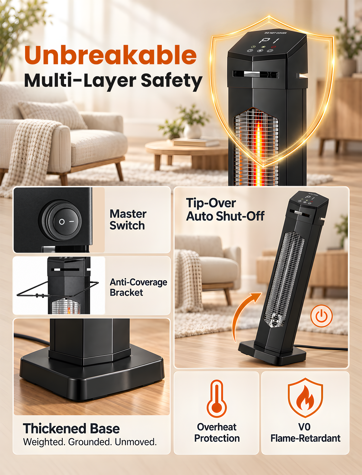 AirChoice 1500W Infrared Tower Heater with Remote - JH-HW04-15R