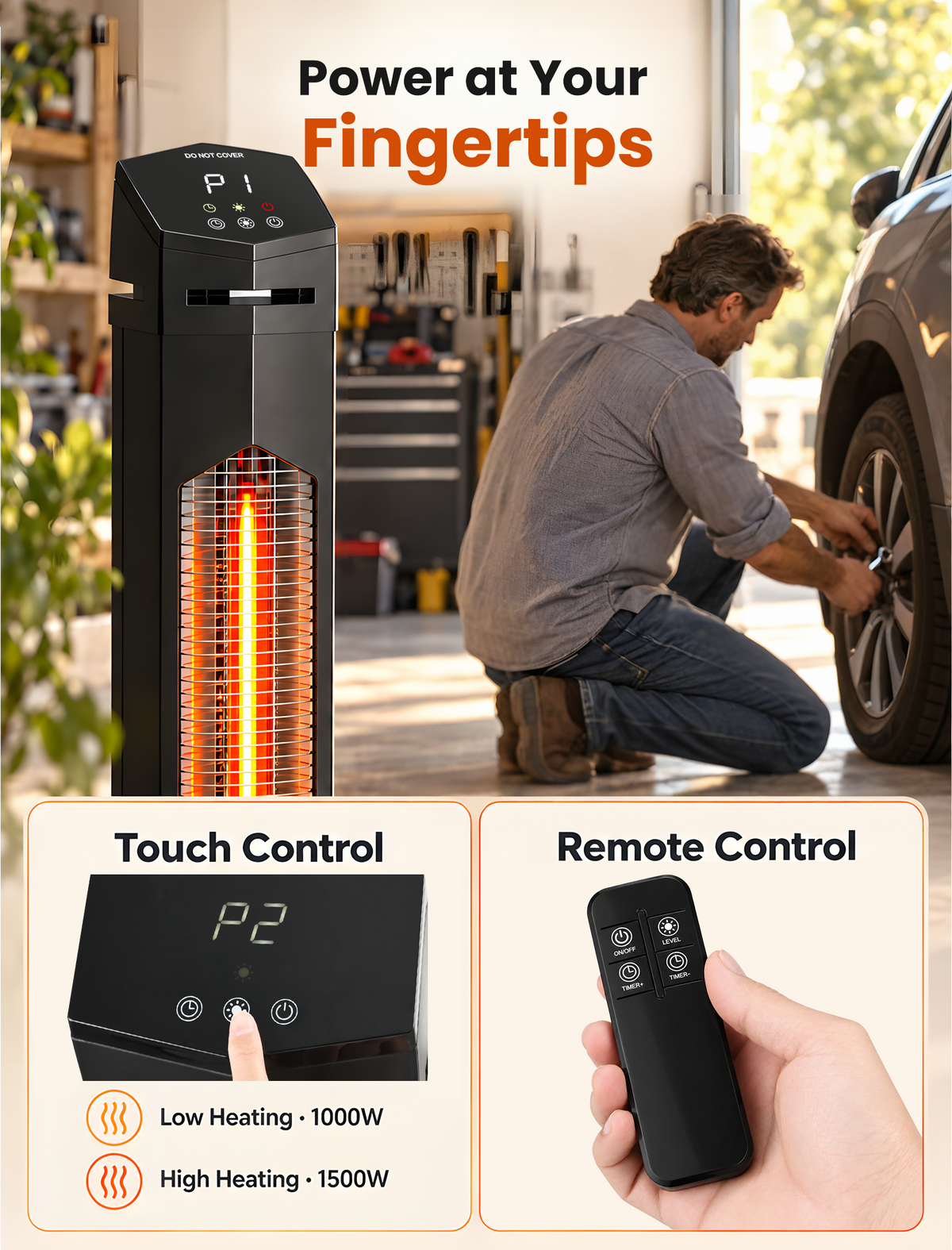 AirChoice 1500W Infrared Tower Heater with Remote - JH-HW04-15R