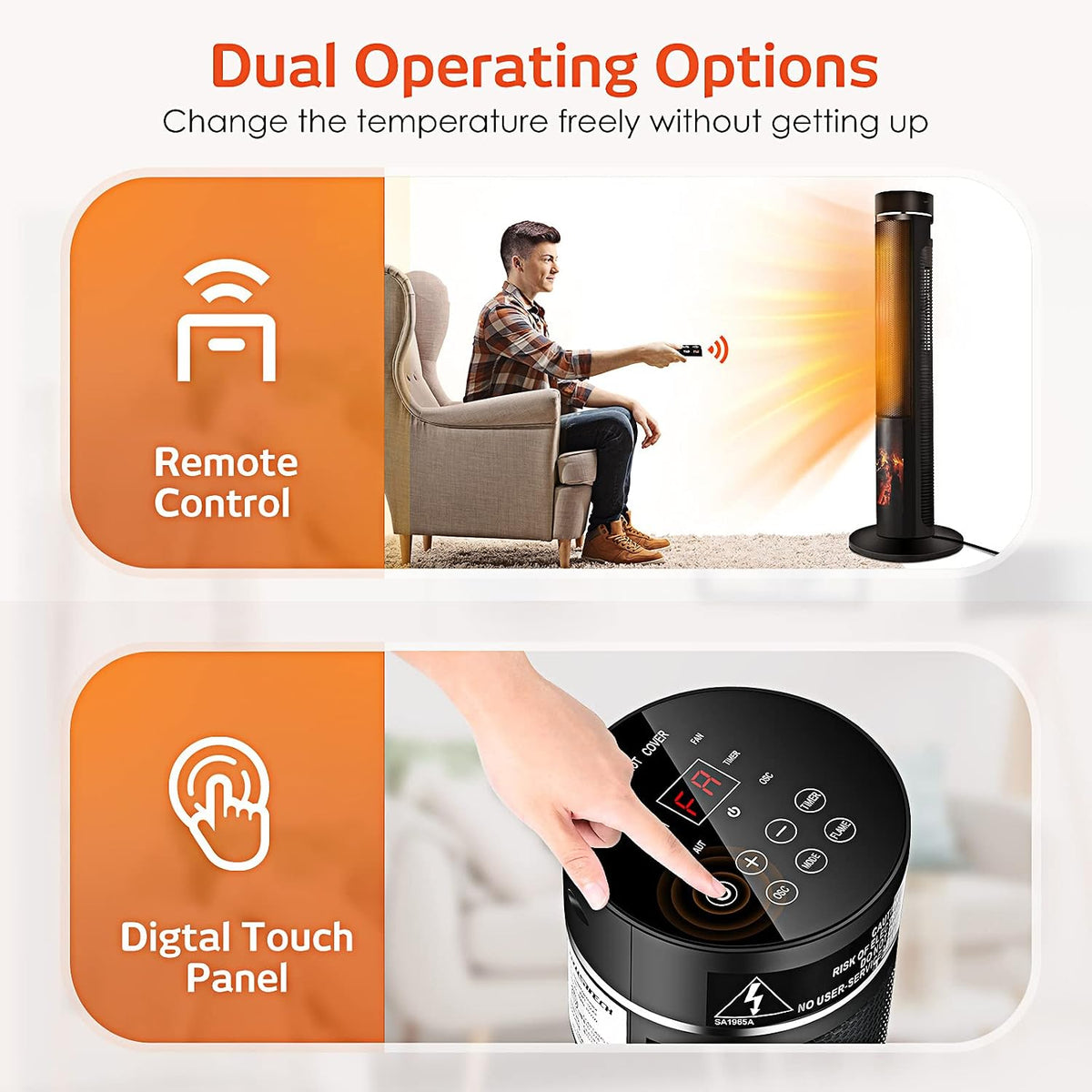 AirChoice 1500W Tower Space Heater with 3D Flame Effect - KPT-1606F