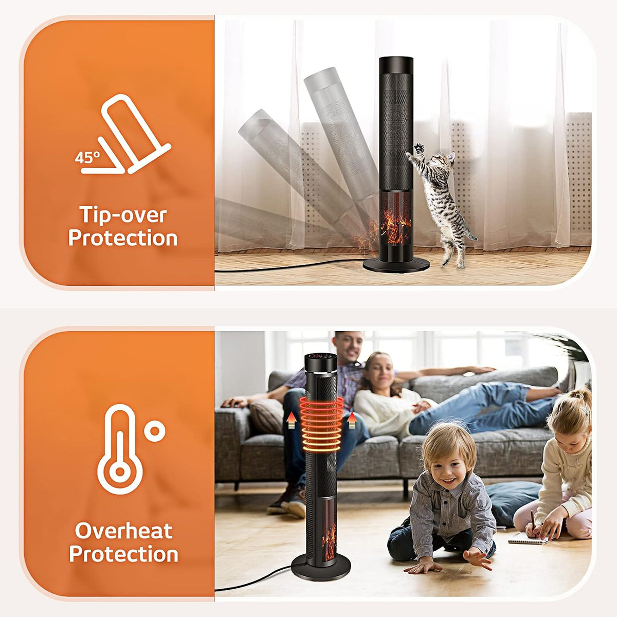 AirChoice 1500W Tower Space Heater with 3D Flame Effect - KPT-1606F