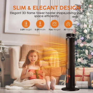 AirChoice 1500W Tower Space Heater with 3D Flame Effect - KPT-1606F
