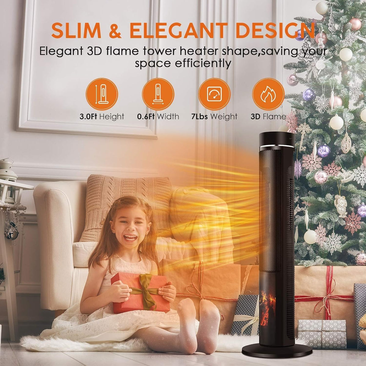AirChoice 1500W Tower Space Heater with 3D Flame Effect - KPT-1606F